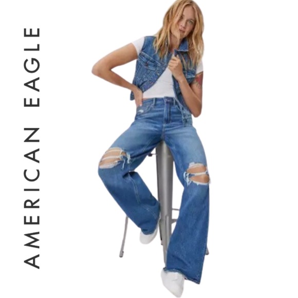 American Eagle Outfitters Denim - American Eagle Super High Rise Baggy Wide Leg Jeans Denim Plus Size